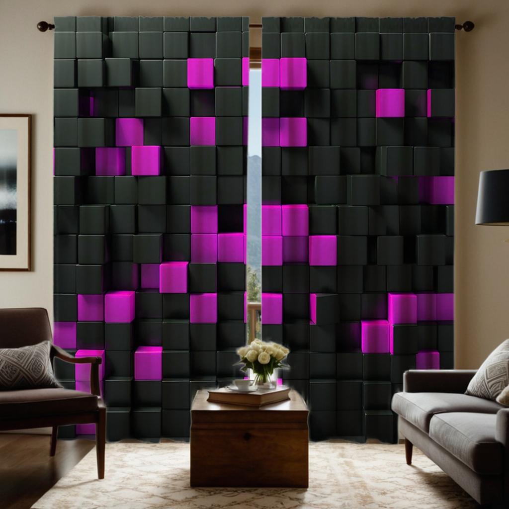 2dílný HD digitální black tie konvexní čtvercový Mozaiková záclona Domácí dekorace stylová dekorace obývací pokoj ložnice na tyč curta
