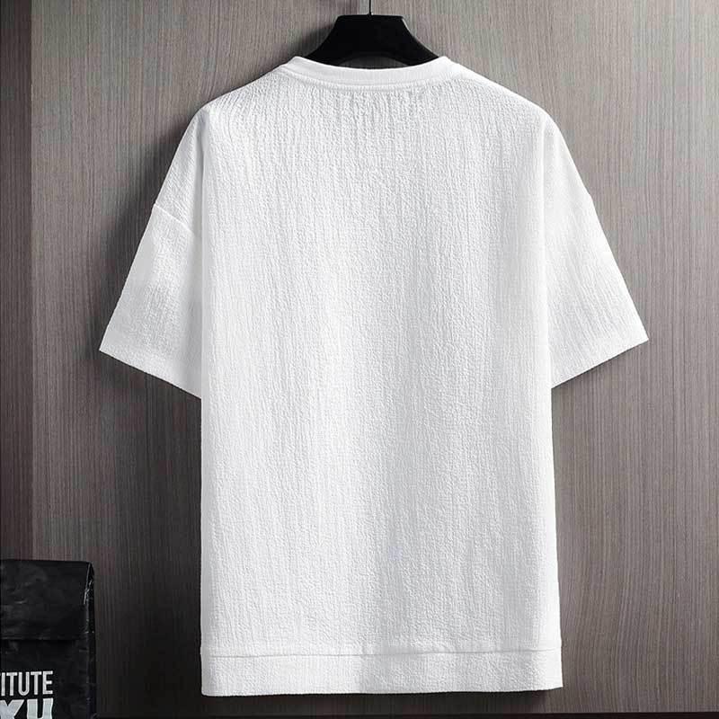 Men's 2024 Summer White Solid Color Loose Short Sleeve T-Shirt