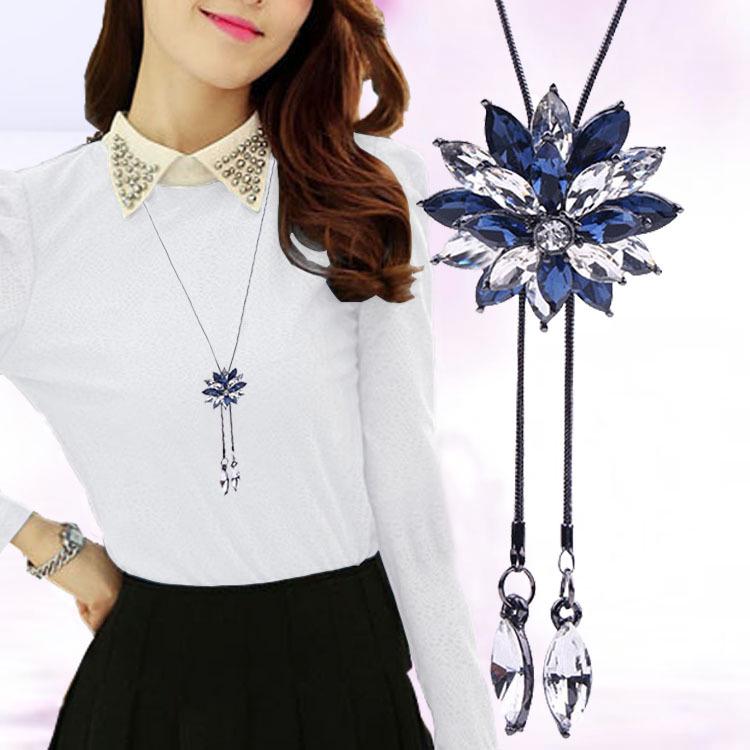 Korean Tassel Crystal Pendant Necklace - Elegant Long Sweater Chain