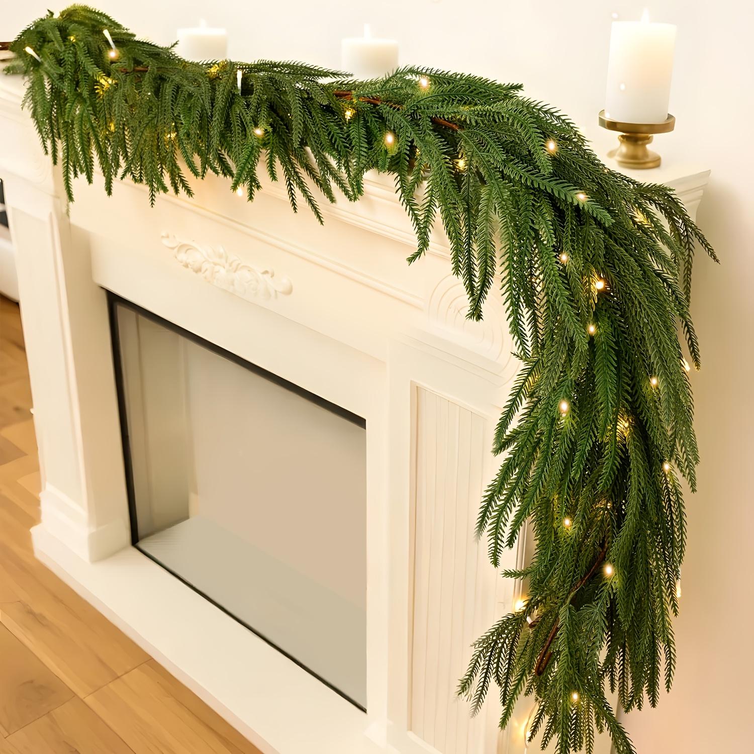 

[Norfolk Pine Wreath] 1pc 6ft Realistic Pre-Lit Norfolk Pine Christmas Wreath - Lifelike Artificial Green Leaves Wreath