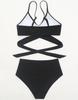Sexy Damen-Badeanzug, schwarz, hinten gebunden, hohe Taille, Bikini-Set, Strandmode, Badeanzüge