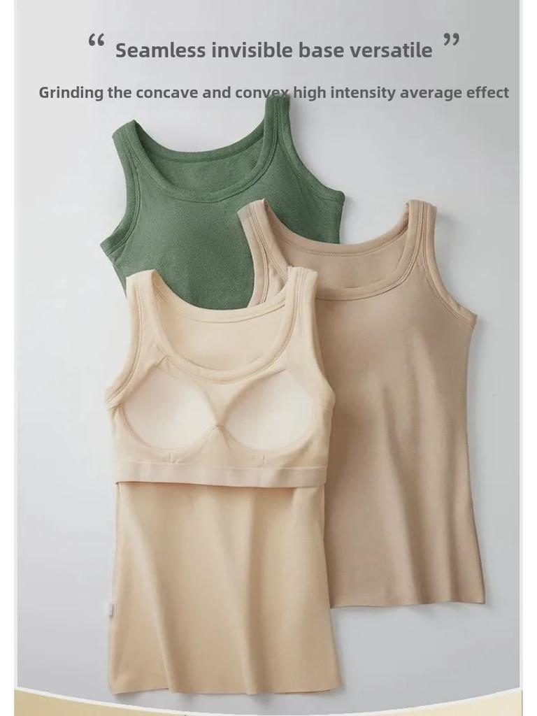 Women's Round Neck Tie Warm Vest with Chest Pad and Velvet Lining Winter Base Layer