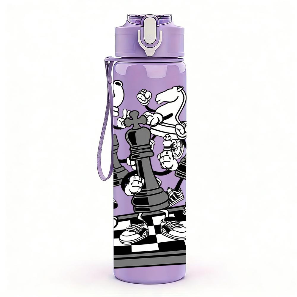 1PC Chess Pieces Table Sketch Layout 750ml Color Plastic Water Bottle Leakproof Flip Straw Lid For Sports Office Home Use