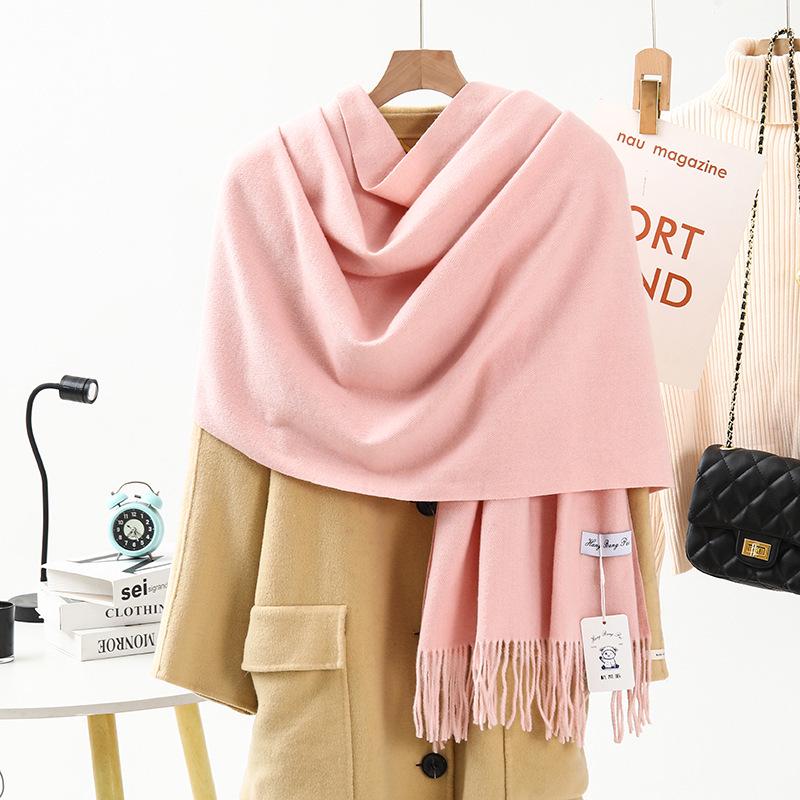 White Cashmere Scarf: Thickened, Solid Color, Versatile for Women & Men, Perfect for Autumn & Winter
