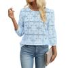 Women Casual Lace Three Quarter Sleeve Round Neck Blouse
