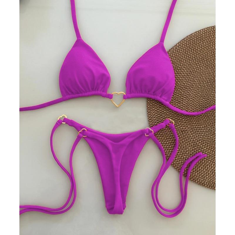 2025 New Sexy Low Waisted Bikini Set Swimsuit Female Swimwear Women Solid Red Strappy Beachwear Bathing Suits Brazilian Biquini