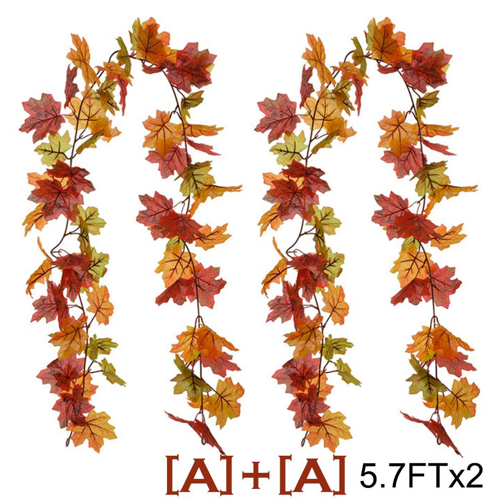 2/3pcs Artificial Maple Leaf Fall Garland Autumn Leaves Hanging Vines Thanksgiving Halloween Wedding Home Decorations 5.7Ft Each