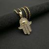 Gold-Plated Titanium Steel Hand of Fatima Hip Hop Pendant Necklace with Diamond Inlay