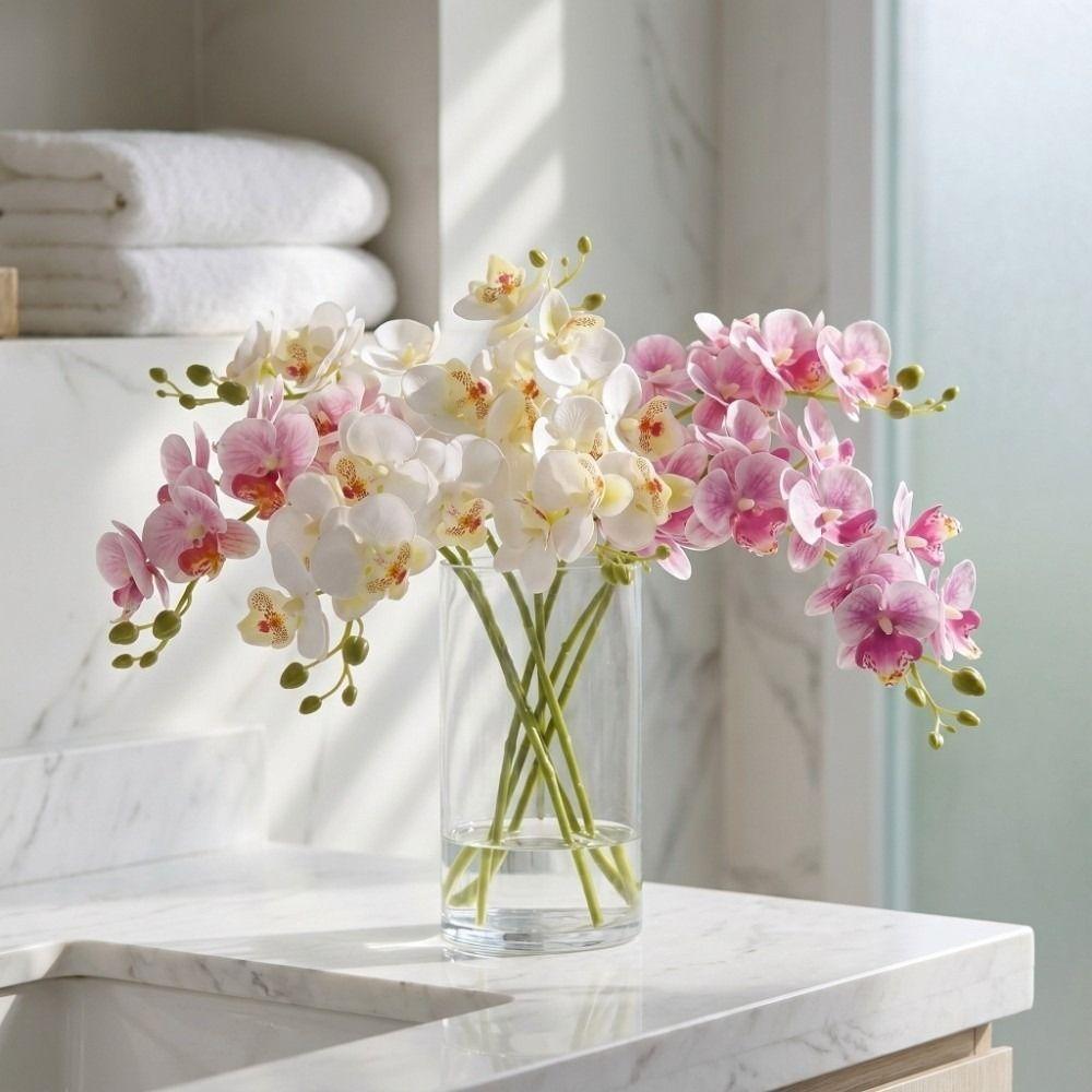 21 Heads Artificial Phalaenopsis Branches 2 Fork Floral Craft Art Artificial Butterfly Orchid Flower Handmade Realistic