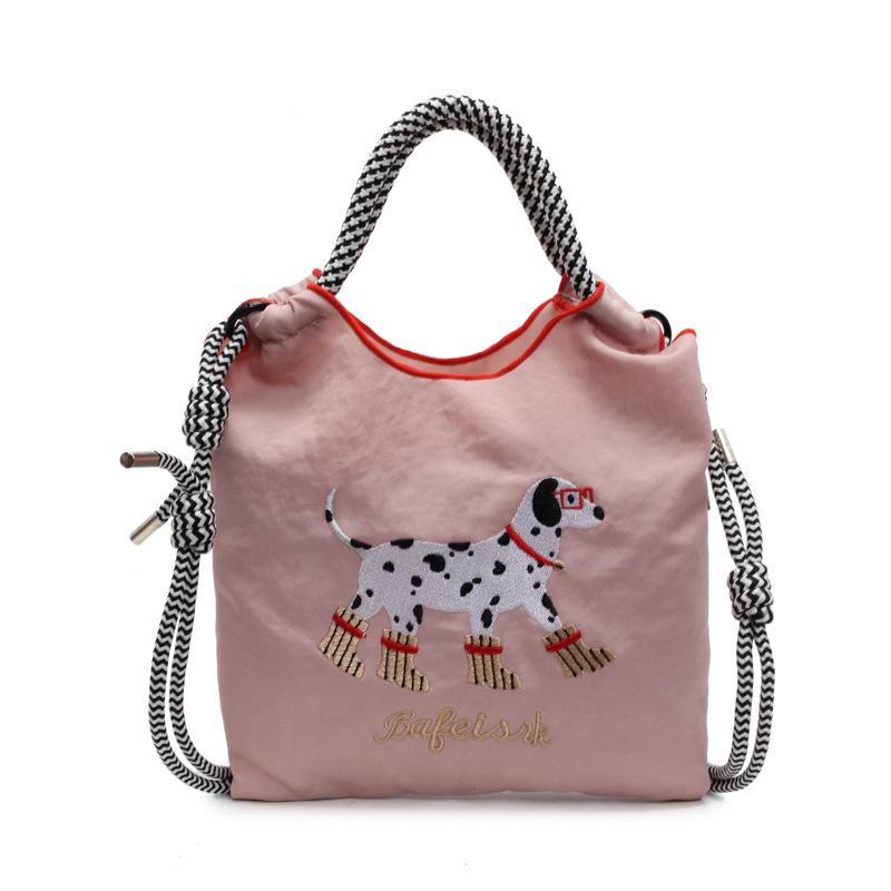 Fashion high-value bag women's new textured embroidered portable nylon mobile phone bag cartoon shoulder messenger bag