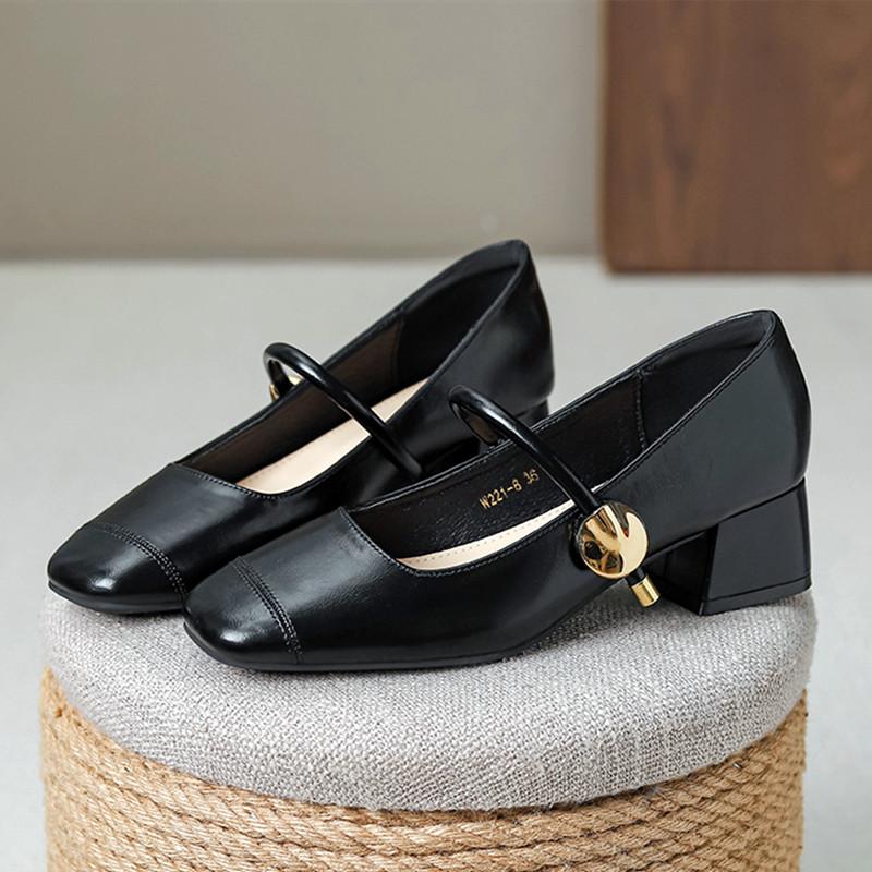 Fashion Elegant Chunky Wedge High Heel Mary Jane Shoes Women Metal Decorative Narrow Buckle Loafers for Women High Quality Women's Shoes