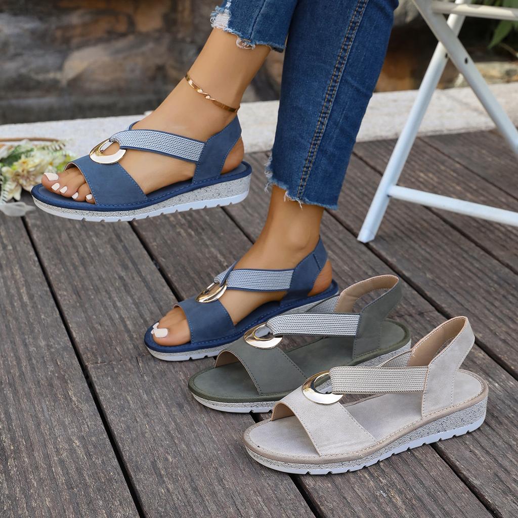 Women's Plus Size Espadrille Wedge Sandals, Metal Buckle Peep Toe Sandals