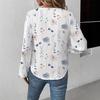 Ladies Autumn Winter Long Sleeve V Neck Flower Pullover  Shirt Top