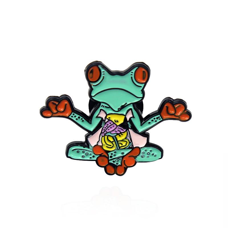 Smiling Crocodile and Frog Magic Enamel Brooch Badge