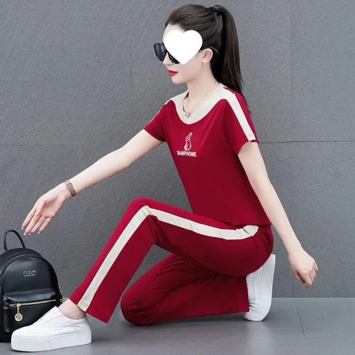 Casual Sports Suit for Women, Summer Loose, Fashionable, Age-reducing Wide-leg Pants Two-piece Set