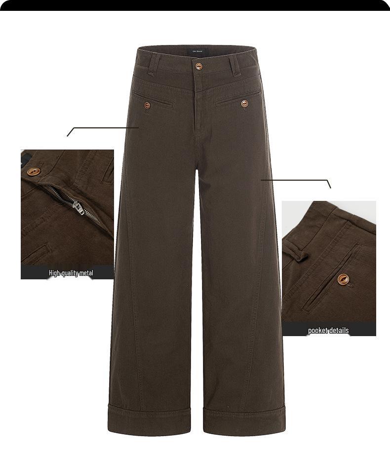 Yongfang Unisex Retro Wide-Leg Work Pants with Button Pocket Design