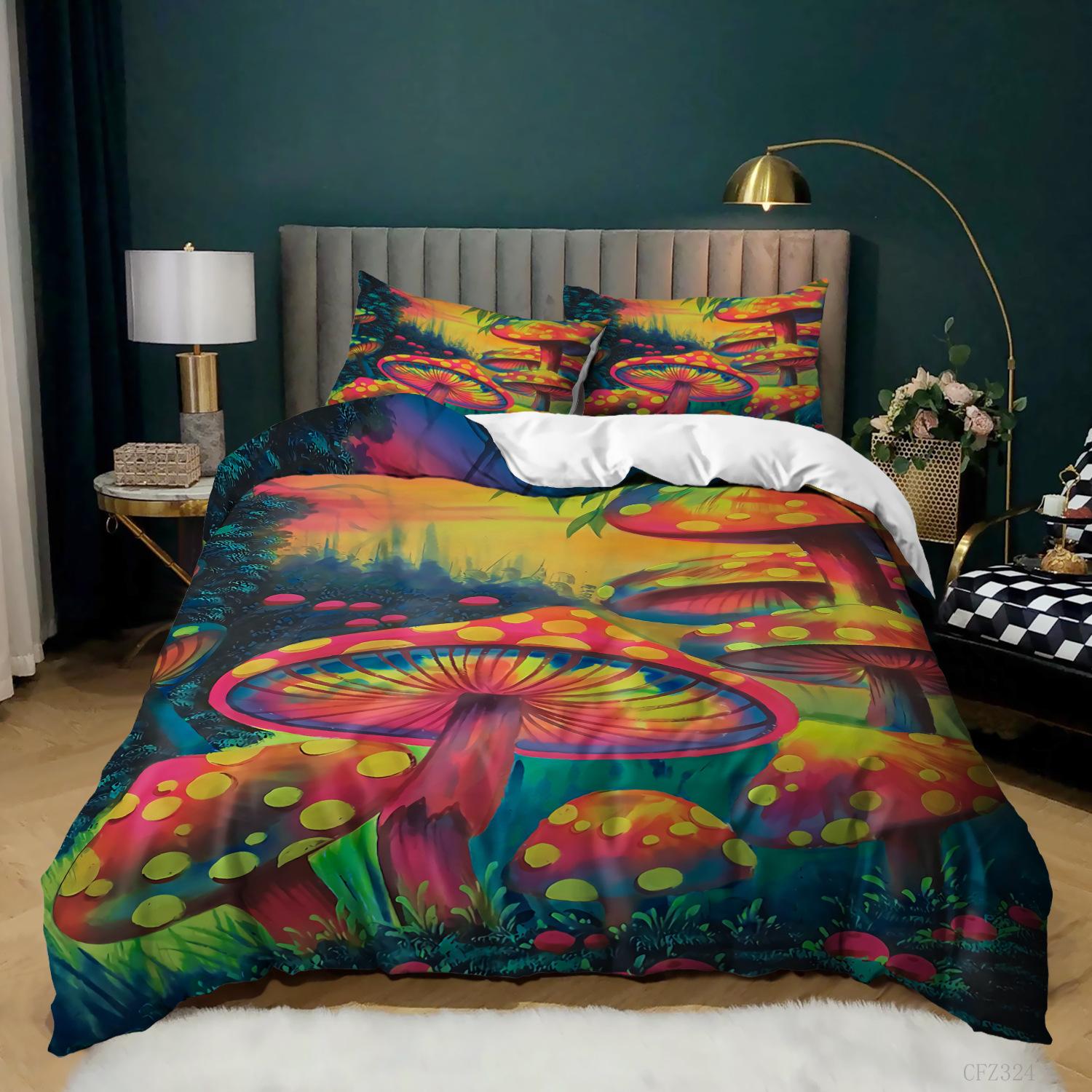 

Cartoon Mushroom Kit Bedding Quilt Cover Pillowcase 3D Digital Printing Three-Piece Set 135 * 200 (two-piece set) 90g