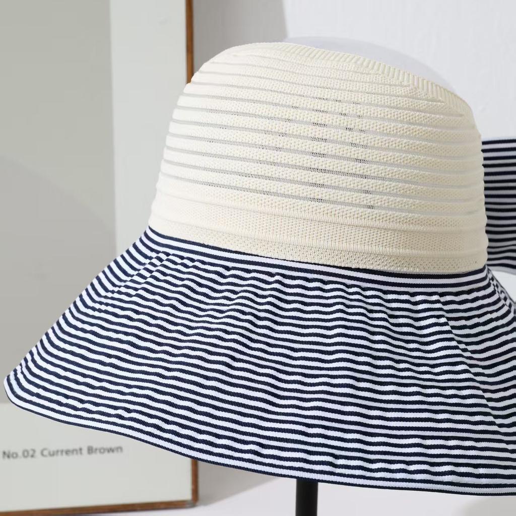 New Summer Outdoor Travel Fashion Versatile Striped Big Brim Hat Bucket Hat Women Ins Rollable Visor