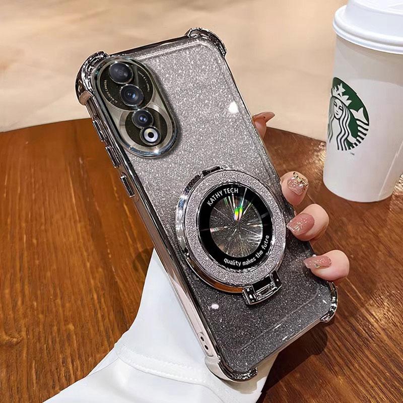 

Чехол Honor90 5G, роскошный магнитный кронштейн, противоударный чехол для Huawei Honor 90 70 50 80 100 200 pro, чехол с держателем, блестящий, блестящий Honor90&Case & Holder серебряный