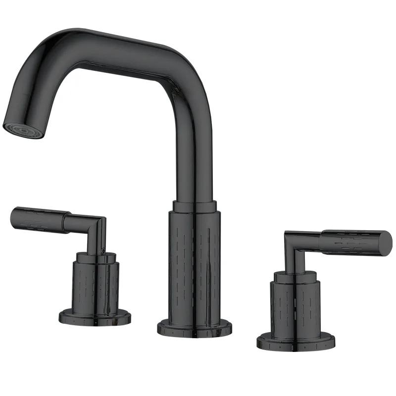 Gray Basin Faucets Brass Antique Bathroom Faucet Brushed Gold Sink Faucets 3 Hole Hot And Cold Black Waterfall Faucet Water Tap