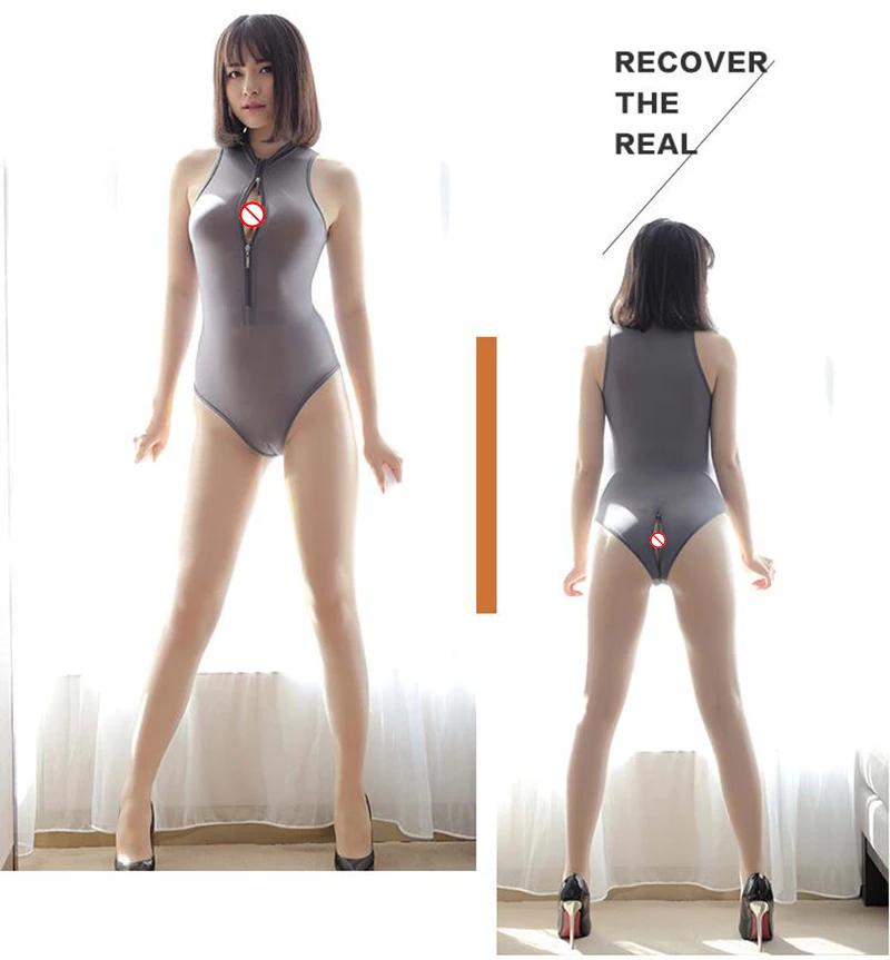 Anime Sexy One-Piece Jumpsuits Cosplay Costume Bikini Sukumizu Swimsuit Zipper Open Boobs Crotch Thin Women Bodysuit