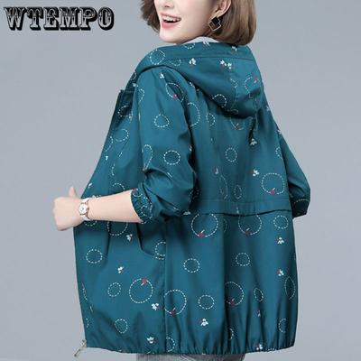 Windbreaker Jacket Women's Plus Size Loose Hooded Fashionable Polka Dot Printed Jacket