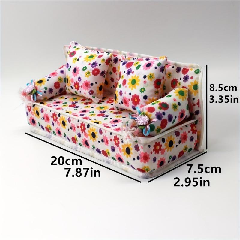 1 Set Doll Accessories Cute Dollhouse Furniture Flower Cloth Sofa Couch With 2 Cushions For Doll House Toys Gift
