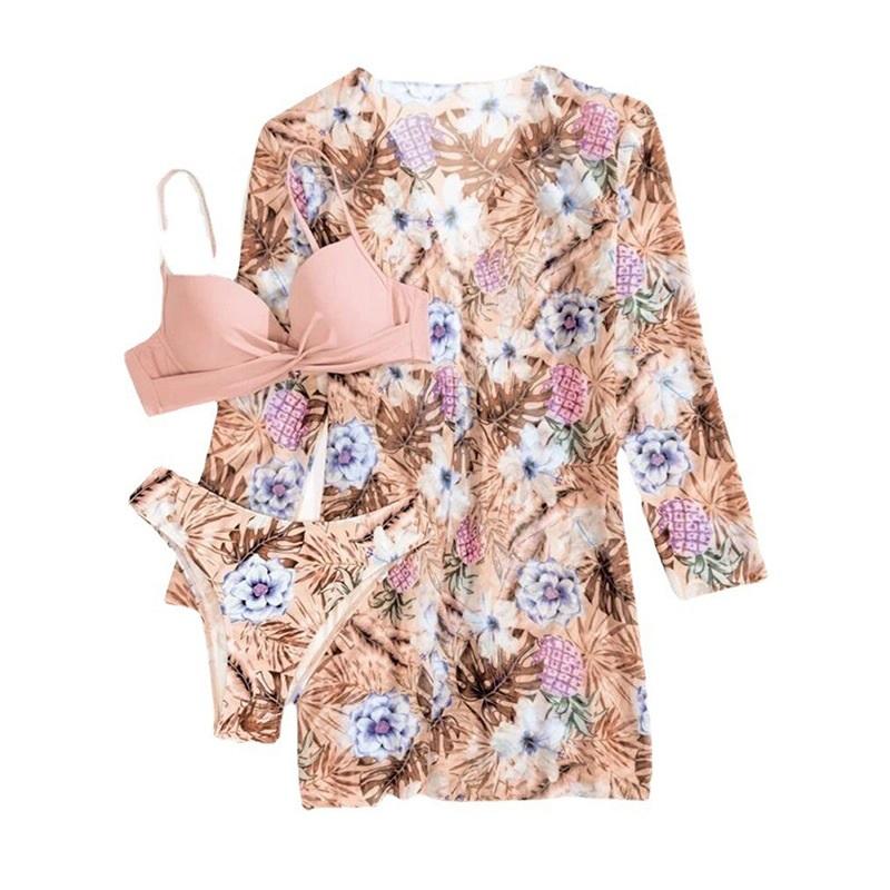 Women's European American Sun Protection Beach 3 Piece Bikini Set Stylish Printed Swimwear For Summer Fun