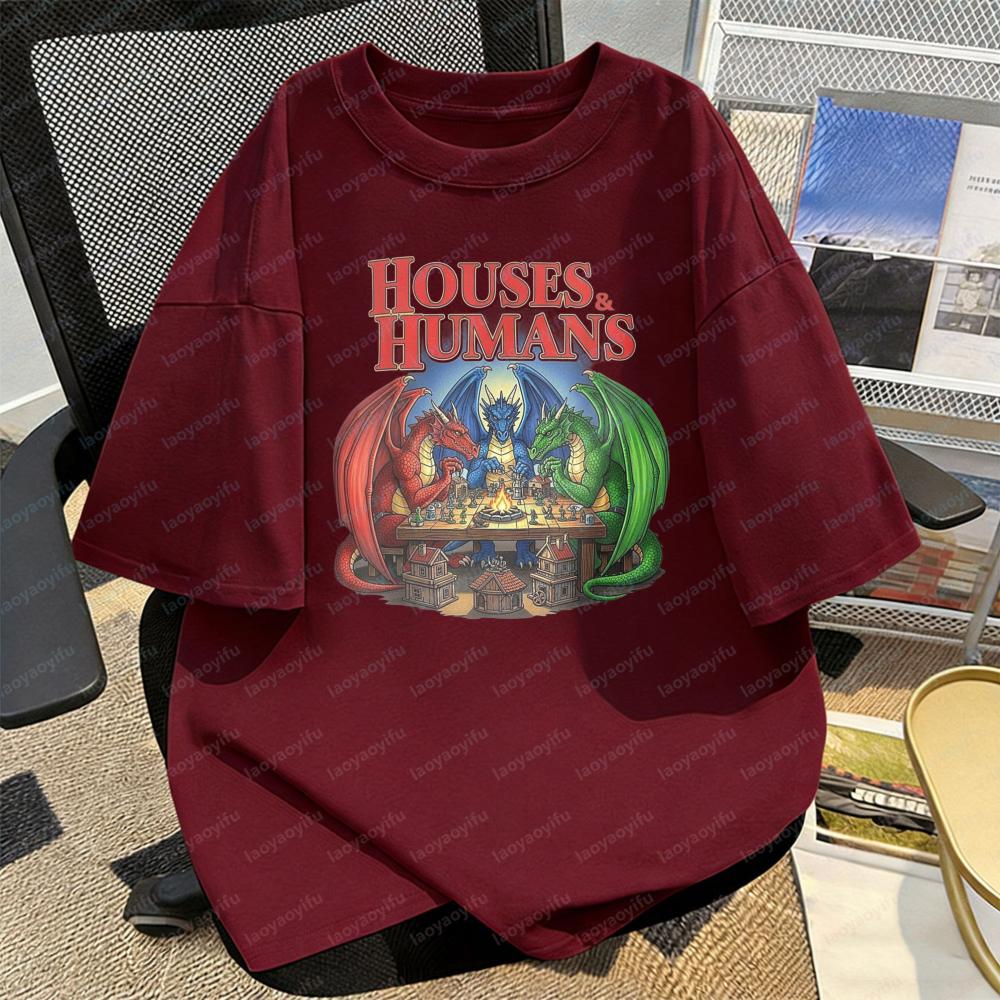 Houses and Humans Dragon Castle Print Unisex Tee Fantasy Board Game TShirt Casual Fashion Trendy Graphic Tops Mens Camisetas