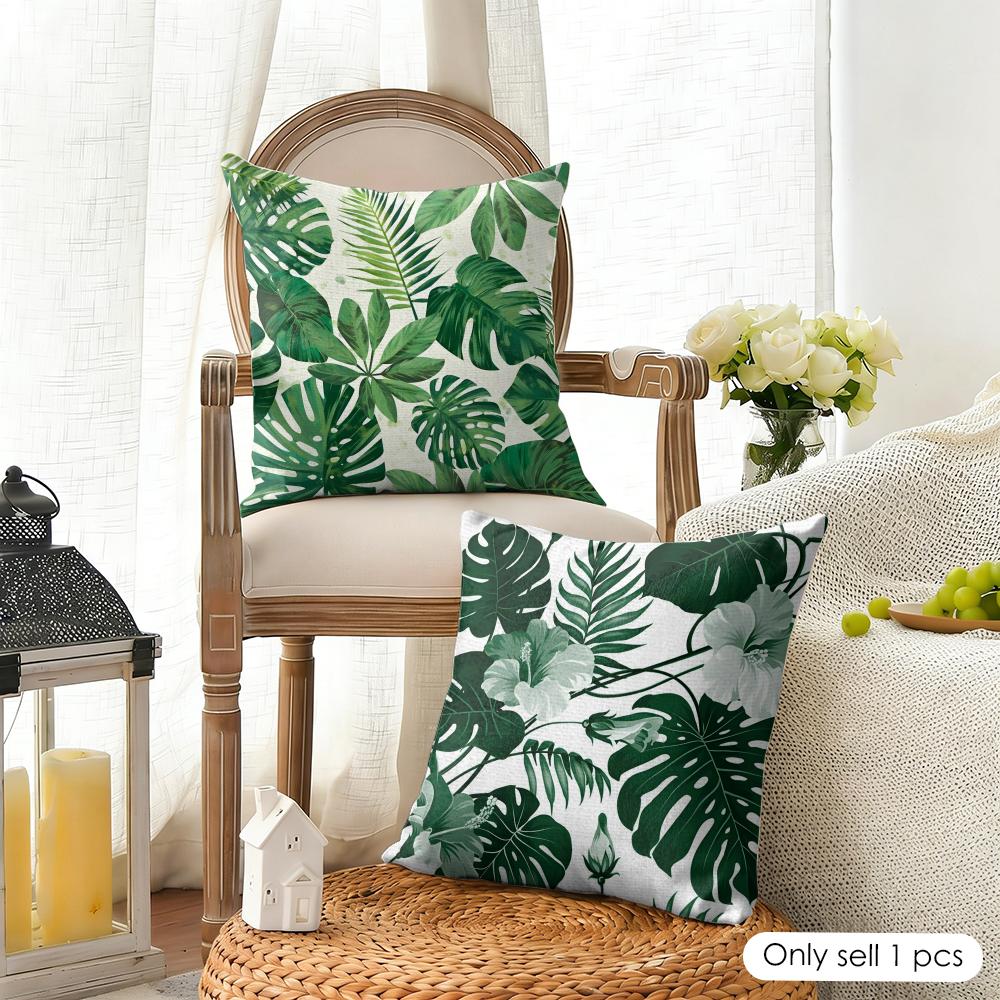 Classic Palm Leaves Cushion Cover Natural Linen Organic Fabric Double-Sided Printing Sofa Home Decor Gift Pillow Cover