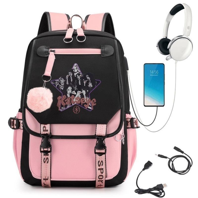 KATSEYE Fashion Laptop Backpack with USB Charging Port Student School Daypack 60123-12