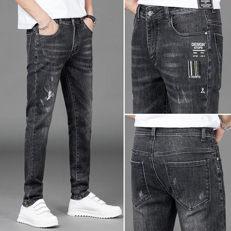 Dünne neue Jeans schwarze Herrenhose kaputte Jeans Trend Freizeithose