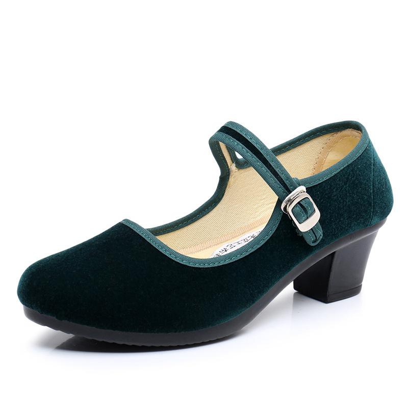 

Весна Осень Женские Туфли на Высоком Каблуке Лодочки Платформа Тканевая Обувь в Старом Пекине Повседневная Обувь Застежка-Пряжка Однотонная Рабочая Обувь 38EU/CN39 зелёный