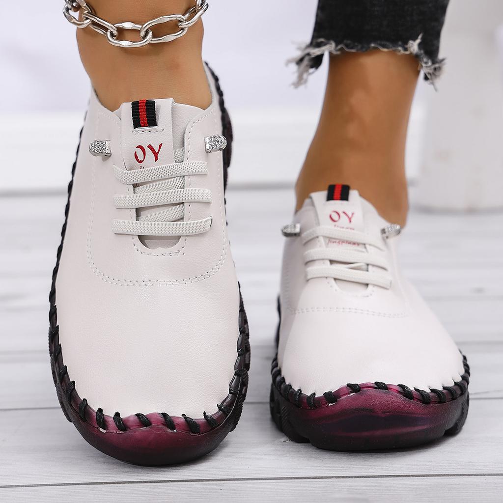 Fashion Women Sneakers 2025 New Flat Running Shoes Elastic Straps Comfortable Sneakers Women Large Size Soft Leather Sports Shoes Women