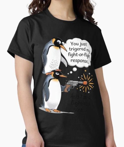 Penguin Fight Or Flight Meme Flightless Bird Social Anxiety Classic T-Shirt M