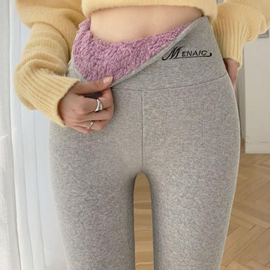 Autumn Winter Women Solid Color Leggings Elastic High Waist Skinny Long Pants Thickened Fleece Lining Leggings