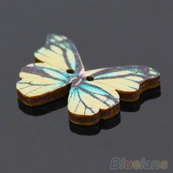 50pcs 2 Holes Mixed Color Butterfly Wooden Buttons Sewing Scrapbooking DIY