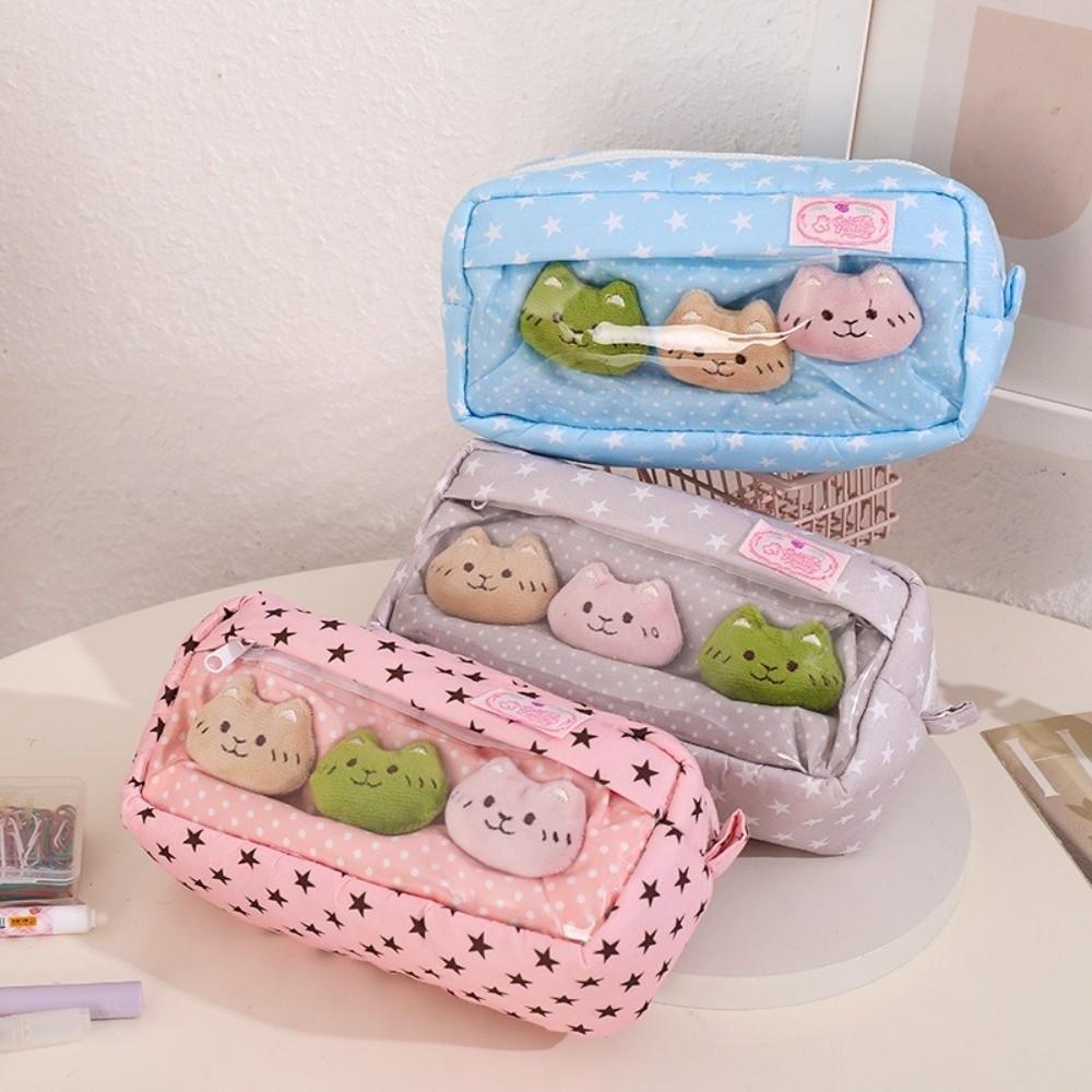 Transparent Window Pen Bag Large Capacity Zipper Stationery Storage Pouch Cute Makeup Bag Students