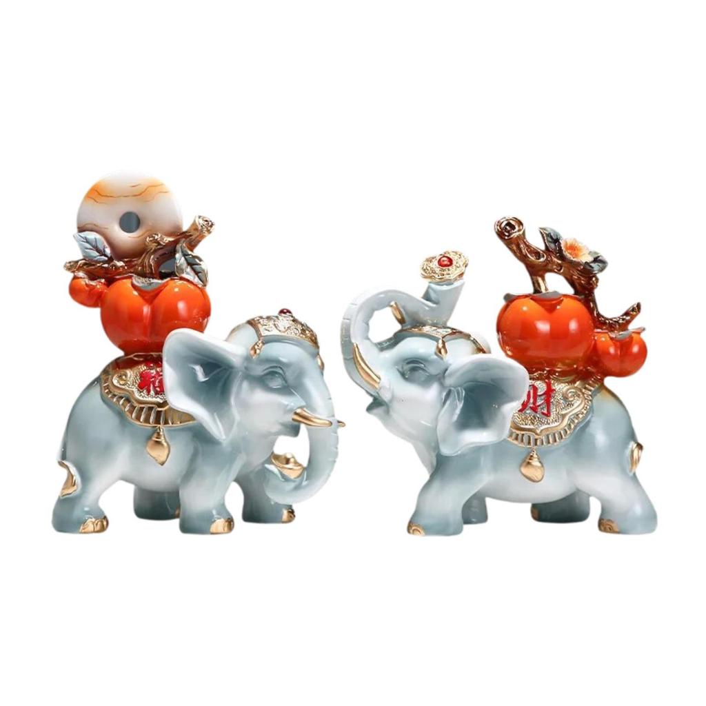 2x Lucky Elephant Statues Collectible Modern Simulation Resin Ornaments for Indoor TV Cabinet Dining Room Farmhouse Festival