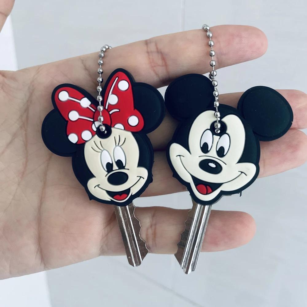 1&2 Pcs Cartoon Keychain Stitch Minnie Key Chains Spider Cartoon Man Cat Key Cover Caps Car Keychain Key Ring Holder Women