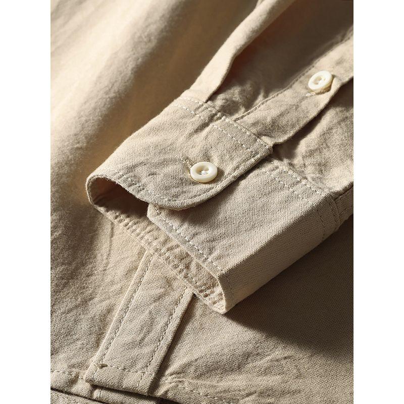 Japanisches Retro reines Baumwoll-Stehkragenhemd Herren Langarm Frühling und Herbst Jacke Export Herren Freizeit Ganzbaumwollhemd