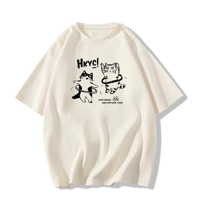 

Женская хлопковая футболка с ретро-принтом котенка, коллекция лето 2025 L абрикосовый