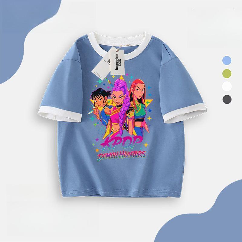 KPop Demon Hunters round neck short sleeved T-shirt casual loose children s top 160