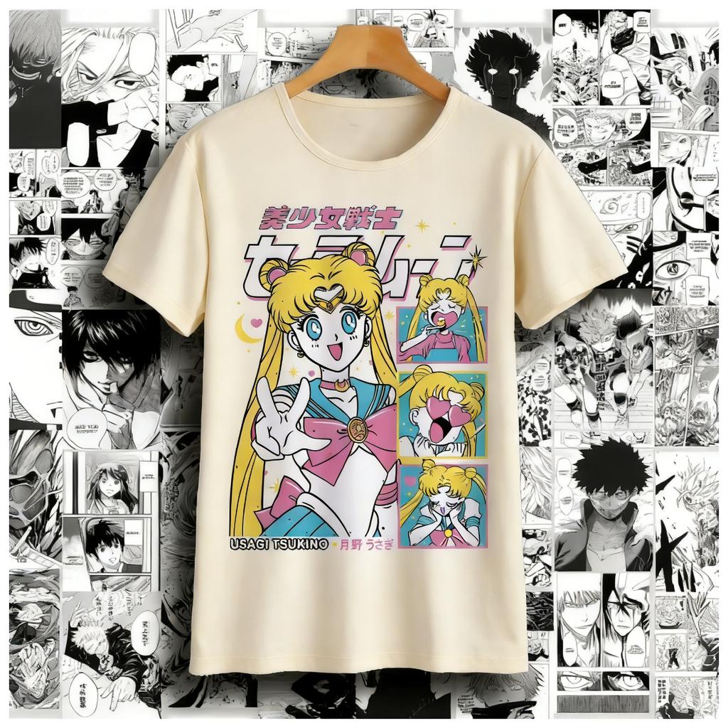 Fashion Trend Sailor Moon Anime Trendy Casual Print Summer Pure Cotton Mens and Womens TShirt Street Casual Trendy Short