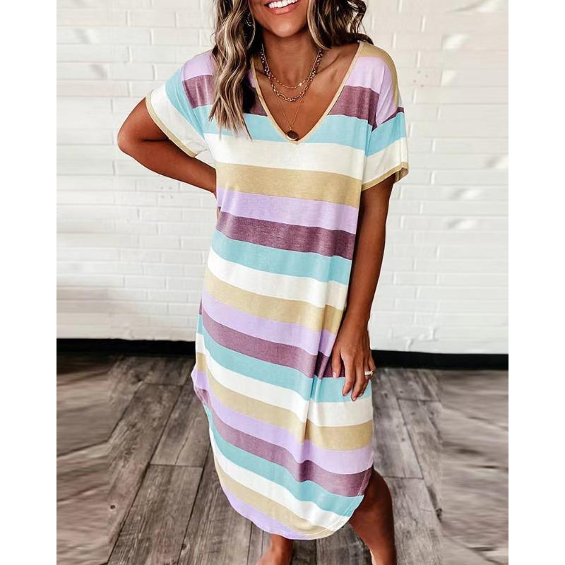 BITCED Fashion Summer Spring V-Neck Short Sleeve Casual Dresses