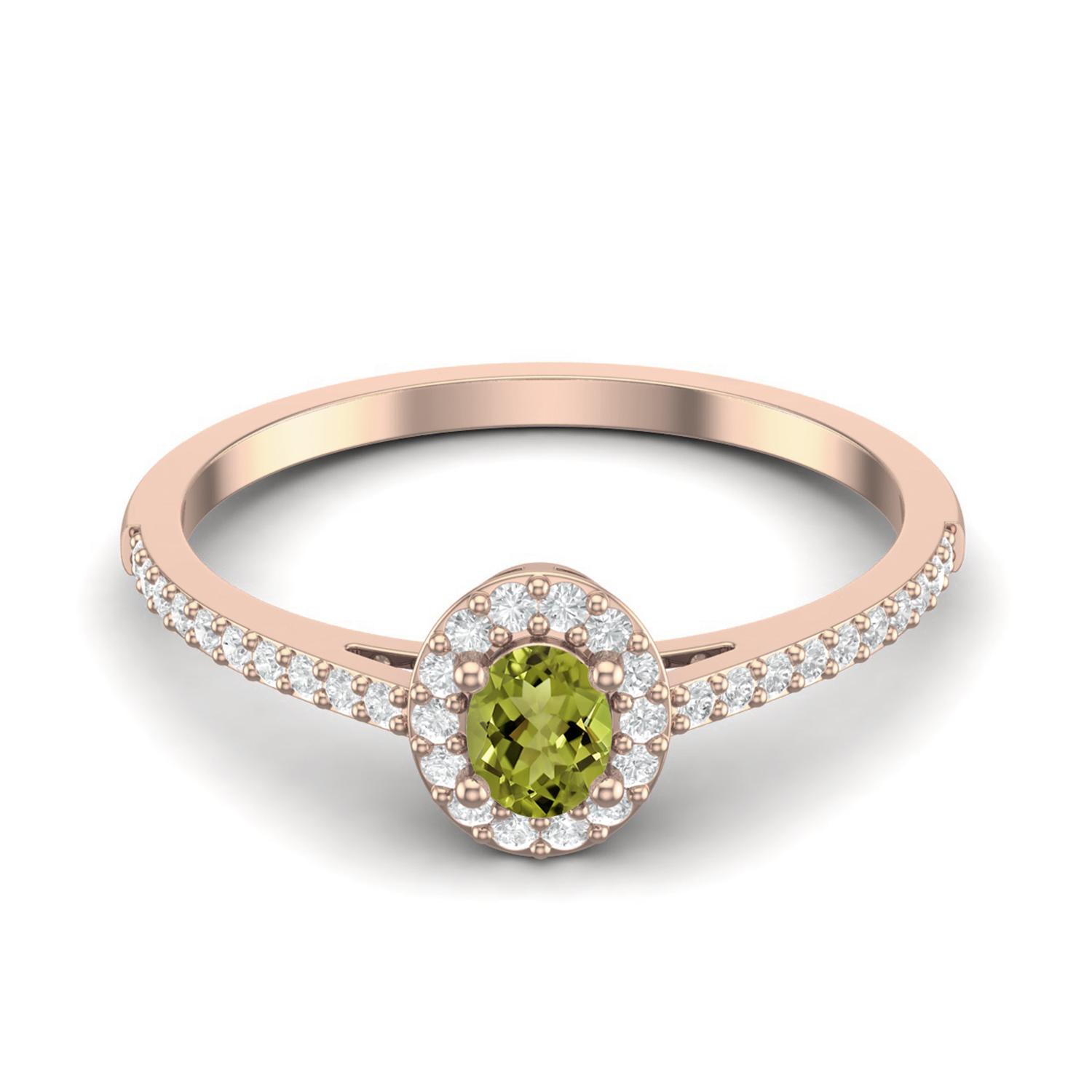 925 Sterling Silver Rose Vermeil 0.50 Ctw Oval Peridot Solitaire Accents Women Wedding Ring 12