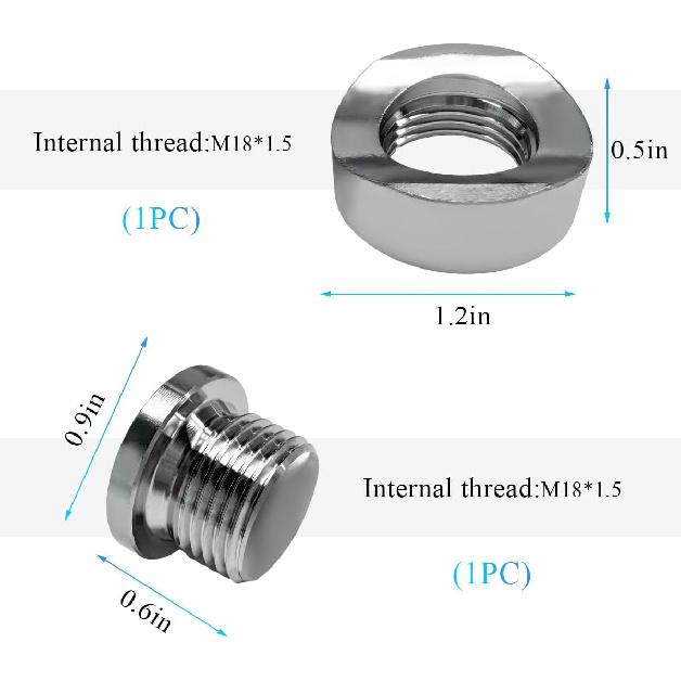 M18×1.5 Stepped Mounting Bung And Plug, 304 Stainless Steel Notched Style Mounting Bung & Plug, O2 Oxygen Sensor Mounting Exhaust Weld In Bung Plug,