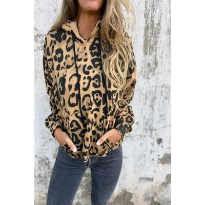 Women's Fashion Casual Leopard Print Long Sleeve Hooded Hoodies & Sweatshirts