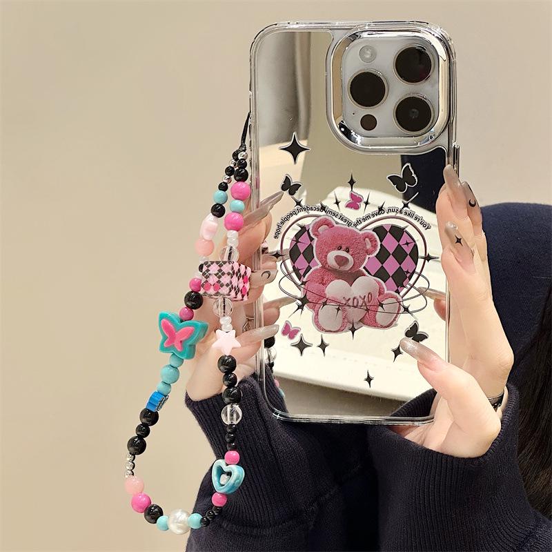 Zhitai Three-in-One Mirror Silicone Case for iPhone 12/13/14/15Pro with Phone Chain