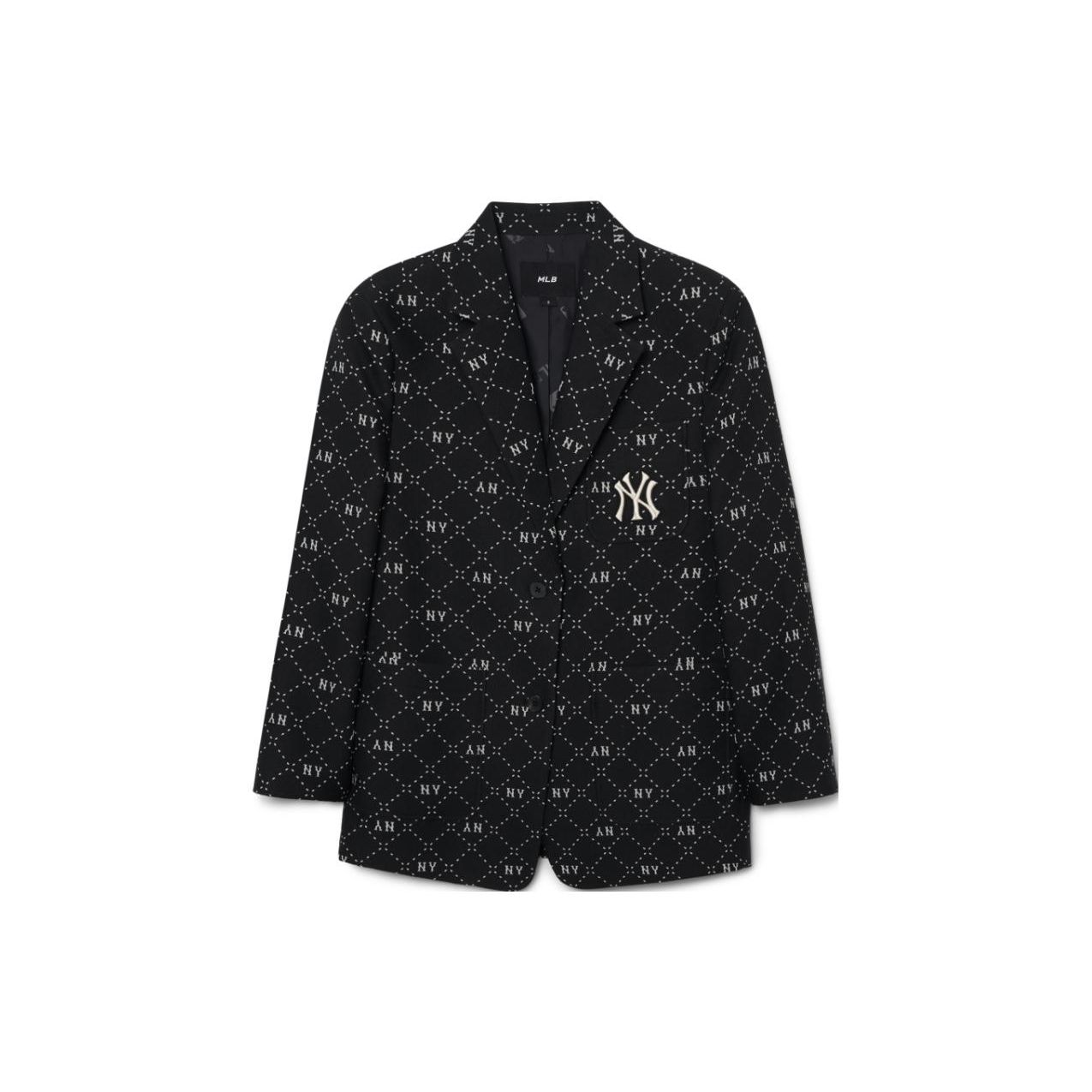 MLB New York Yankees Logo Buchstabenmuster Gedruckt Langarm Mittellanger Blazer Damen blazer Schwarz 3FJKM0131-50BKS M black